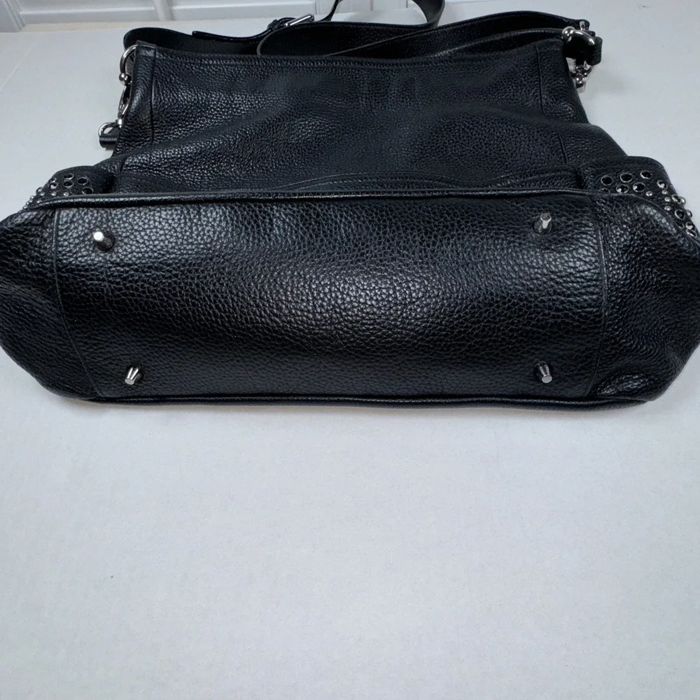 Italian Lux Furla Black Pebbled Leather Hobo‎  Bag Silver Hardware Grommets